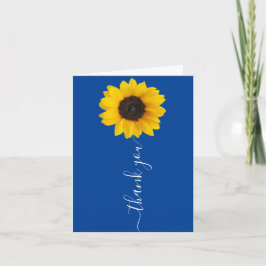 Heldere zonnebloem op blauw | Hand Letters Dankuwe Bedankkaart