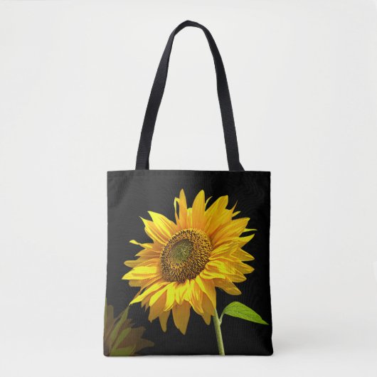 Heldere zonnebloem op zwarte achtergrond tote bag (Voorkant)