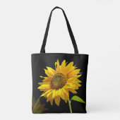 Heldere zonnebloem op zwarte achtergrond tote bag (Achterkant)