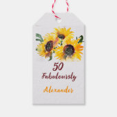 Heldere Zonnebloem Waterverf Fabulous 50 Cadeaulabel (Voorkant)