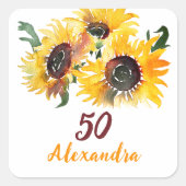 Heldere Zonnebloem Waterverf Fabulous 50 Vierkante Sticker (Voorkant)