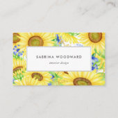 Heldere zonnebloem Waterverf Geel Blauw Visitekaartje (Voorkant)