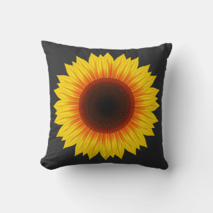 Heldere zonnebloem zwarte achtergrond kussen