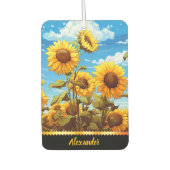 Heldere zonnebloemen bloeien onder een helderblauw luchtverfrisser (Voorkant)