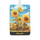 Heldere zonnebloemen bloeien onder een helderblauw luchtverfrisser (Achterkant)