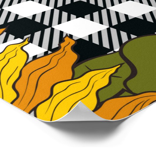 Heldere zonnebloemen op een zwarte en witte buffel poster (Hoek)