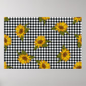Heldere zonnebloemen op een zwarte en witte buffel poster (Voorkant)