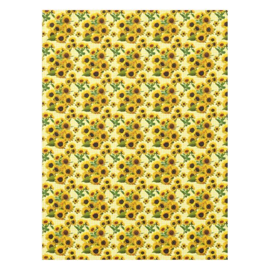 Heldere zonnebloemen op Geel-witte speldencheque Tafelkleed (Voorkant)