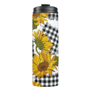 Heldere zonnebloemen op gerookte pleisters. Zee Thermosbeker
