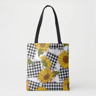 Heldere zonnebloemen op gerookte pleisters. Zee Tote Bag