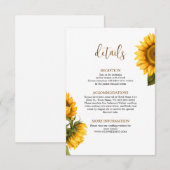 Heldere zonnebloemen trouwdetails minimalistisch informatiekaartje (Voorkant / Achterkant)