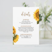 Heldere zonnebloemen trouwdetails minimalistisch informatiekaartje (Staand voorkant)