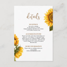 Heldere zonnebloemen trouwdetails minimalistisch informatiekaartje