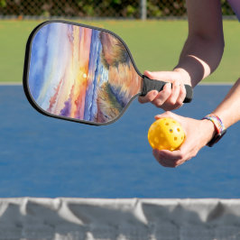 HELDERE ZONSONDERGANG OP HET STRAND TONEEL PICKLEBALL PADDLE