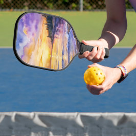 HELDERE ZONSONDERGANG OP HET STRAND TONEEL PICKLEBALL PADDLE