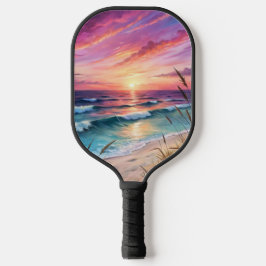 HELDERE ZONSONDERGANG OP HET STRAND TONEEL PICKLEBALL PADDLE