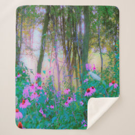 Heldere zonsopgang met roze conceflowers in mijn t sherpa deken