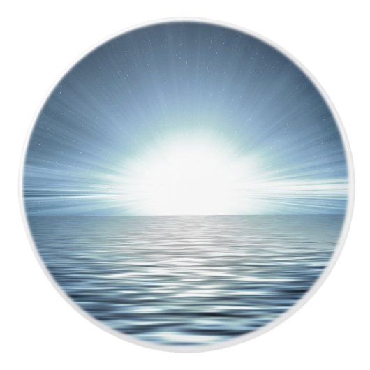 Heldere zonsopgang over de blauwe oceaandresser keramische knop (Voorkant)