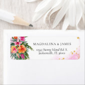 Helderend roze Oranje tropisch eiland Floral Etiket (Insitu)