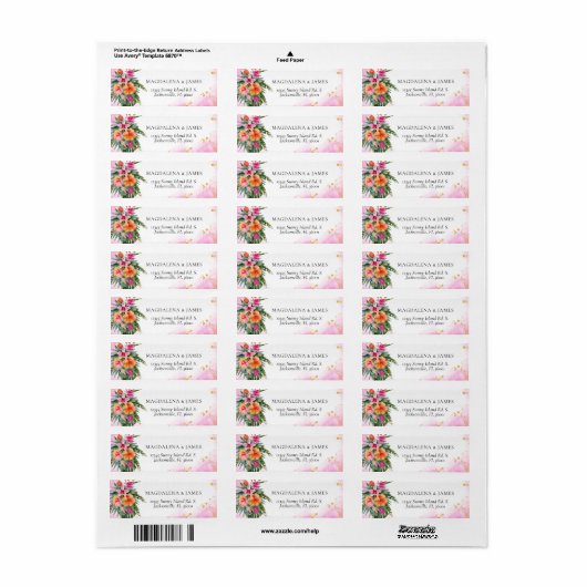 Helderend roze Oranje tropisch eiland Floral Etiket (Full Sheet)