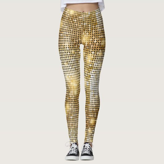 Helderende gouden sequoietjes in glitters disco ba leggings (Voorkant)