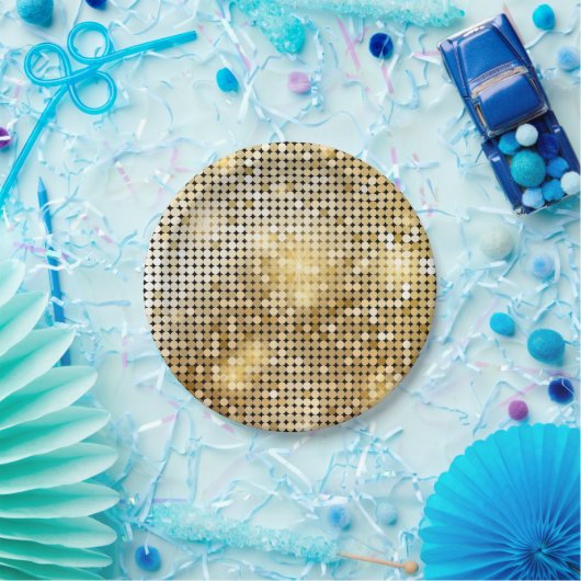 Helderende gouden sequoietjes in glitters disco ba papieren bordje (Feest)