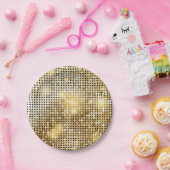 Helderende gouden sequoietjes in glitters disco ba papieren bordje (Feest)