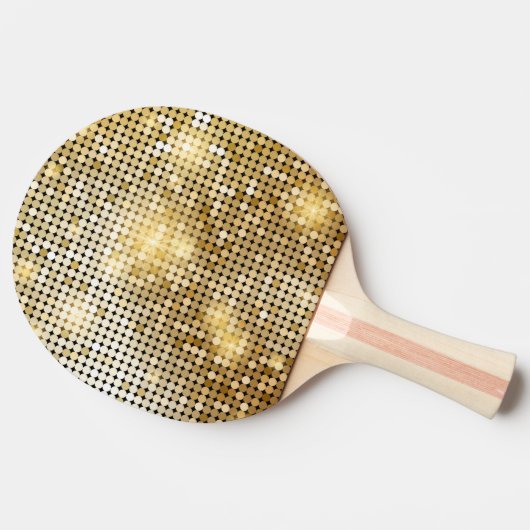 Helderende gouden sequoietjes in glitters disco ba tafeltennisbatje (Zijkant)