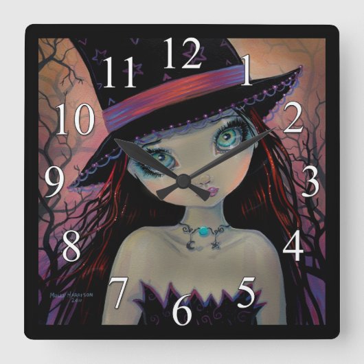 Heldereyed Witch Gothic Big Eye Clock Vierkante Klok (Voorkant)