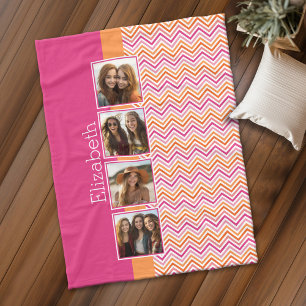 Helderfotocollage Hot Pink Oranje Chevrons Fleece Deken