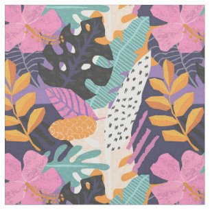 Heldergebolde Abstracte tropische bloemen Stof