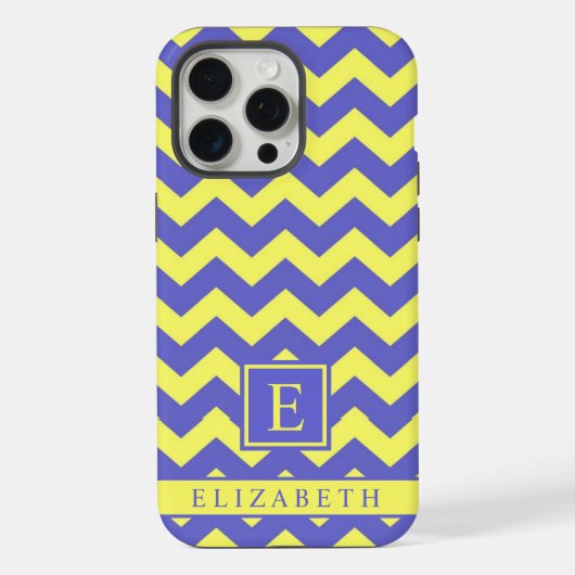 heldergeel blauw Chevron-patroon iPhone Hoesje (Achterkant)