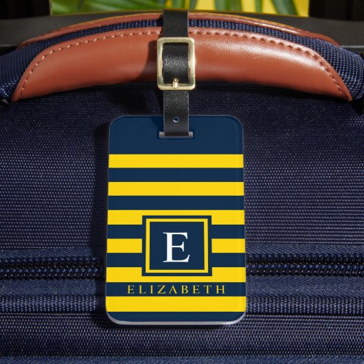  heldergeel donkerblauw kleurenblok bagagelabel (Voorkant Insitu 2)