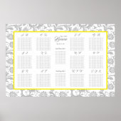 Heldergeel en grijs Zitplaatskaart Alfabetisch Poster (Voorkant)