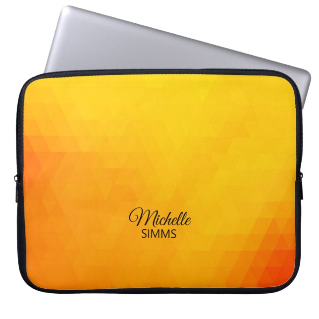 Heldergeel geometrisch patroon en aanpassing laptop sleeve (Voorkant)
