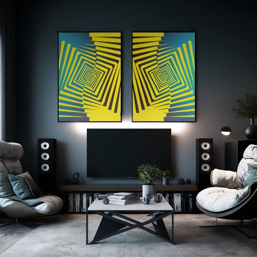 Heldergeel Groen Abstract Oerwoud Stijlpatroon Poster