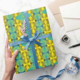 Heldergeel groen Oerwoud stijl Monogram Cadeaupapier