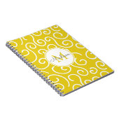 Heldergeel groots patroon met monogram notitieboek (Rechterzijde)