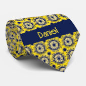 Heldergeel & marineblauw Abstract Bloem Stropdas (Opgerold)