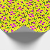 Heldergeel, roze, groene Retro Bloemen Cadeaupapier (Hoek)