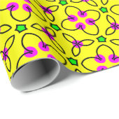 Heldergeel, roze, groene Retro Bloemen Cadeaupapier (Rol Hoek)