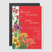 Heldergeel Sinaasappel Paarse Wildflower bruiloft Magnetische Uitnodiging (Voorkant / Achterkant)