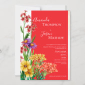 Heldergeel Sinaasappel Paarse Wildflower bruiloft Magnetische Uitnodiging (Voorkant)