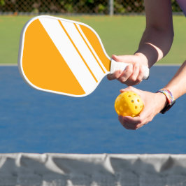 Heldergeel Sinaasappel witte diagonale racestrepen Pickleball Paddle