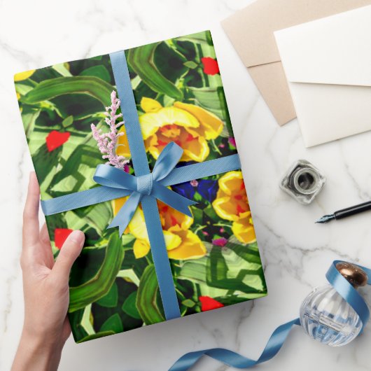 Heldergeel ventilatorpatroon cadeaupapier (Geschenken)