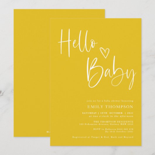 Heldergeel wit geslacht neutraal Baby shower Kaart (Voorkant / Achterkant)