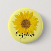 Heldergeel zonnebloem met aangepaste naam ronde button 5,7 cm (Voorkant)