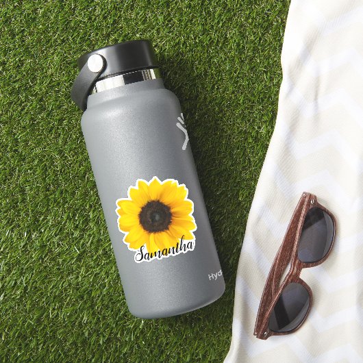 Heldergeel zonnebloem met naam | Vinyl Sticker (HydroFlask Insitu)