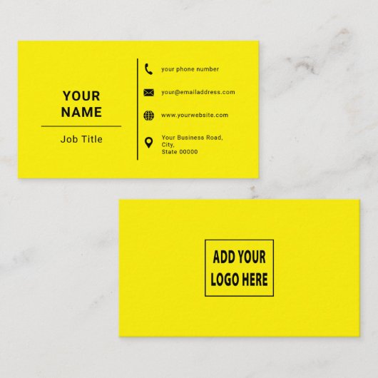 Heldergeel Zwart Minimalistische aangepaste Logo-t Visitekaartje (Voorkant / Achterkant)