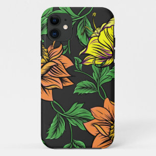 Heldergekleurde bloemen komen op uit een zwarte ac Case-Mate iPhone case